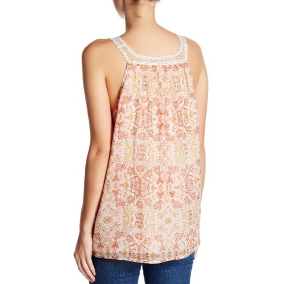 Joie Bayard Crocheted Lace-Trim Printed Silk Tank - Picture 2 of 2